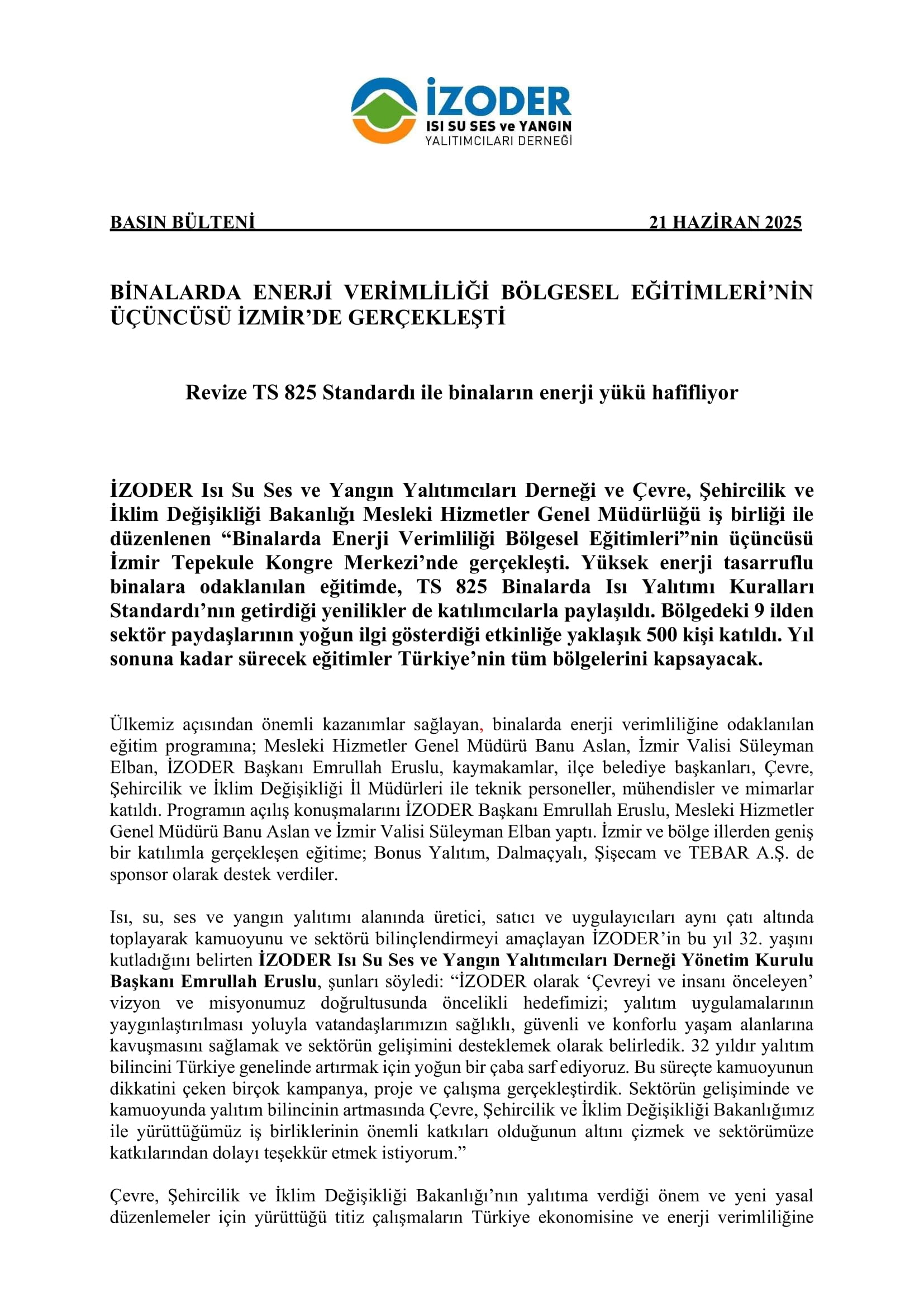 Binalarda Enerji Verimliliği İzmir Semineri